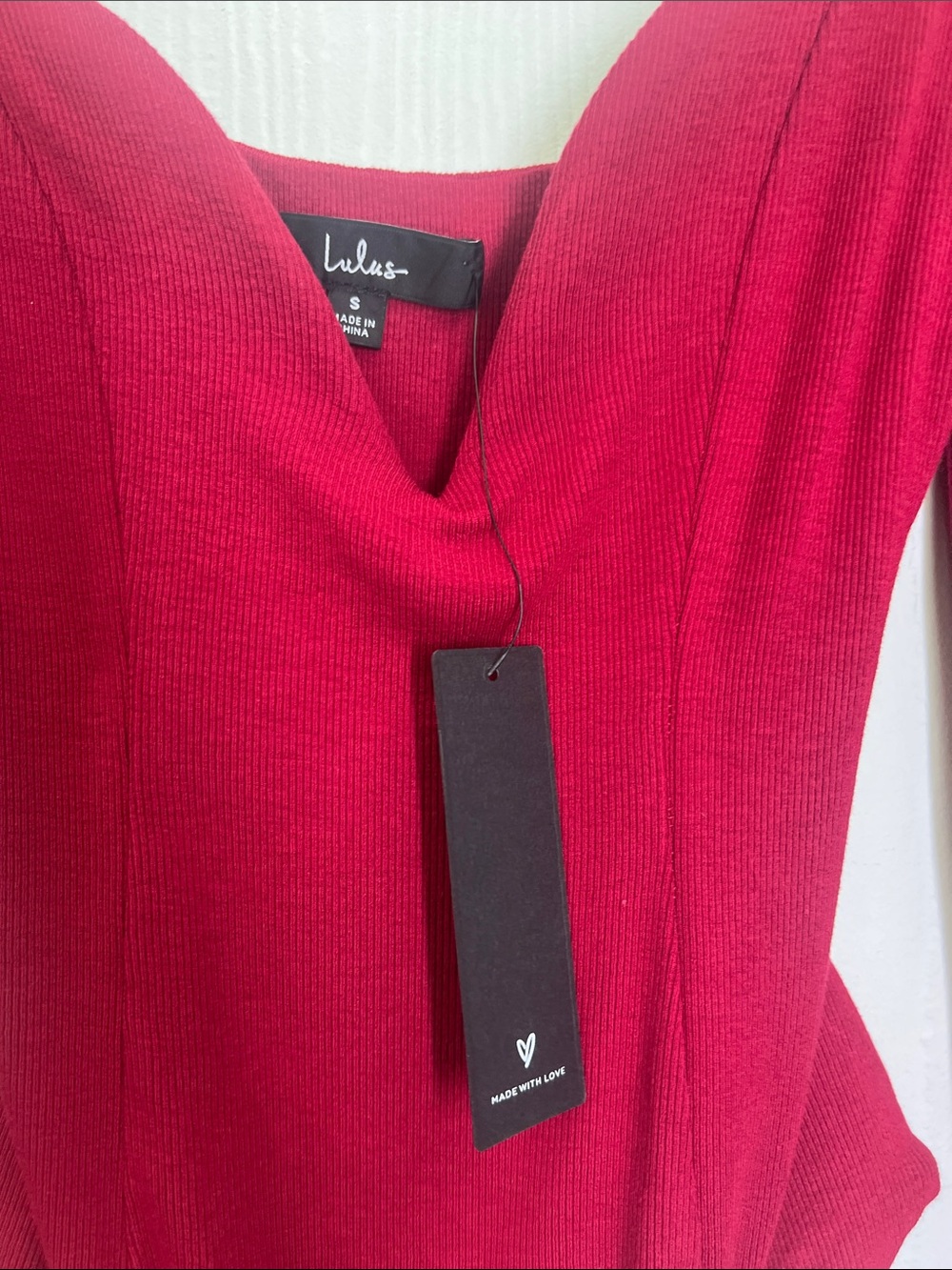 Lulus - NWT Flirt For Fun Wine Red Long Sleeve Ribbed Bodysuit Size Small - Picture 9 of 11